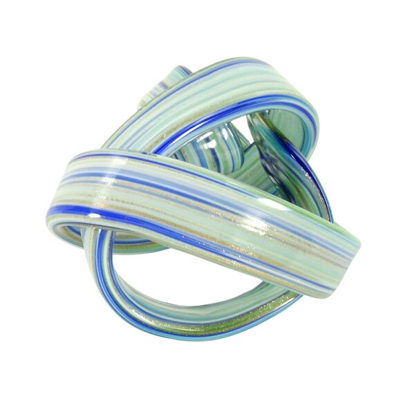 Art Glass Love Eternity Knot Blue Green Golden Swirls - Picture 7 of 8